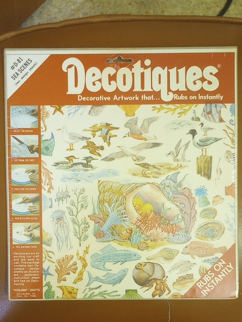 NWT Heirloom Crafts Decortiques Rub On Art, Sea Scenes #D-81. Fish Birds Shells